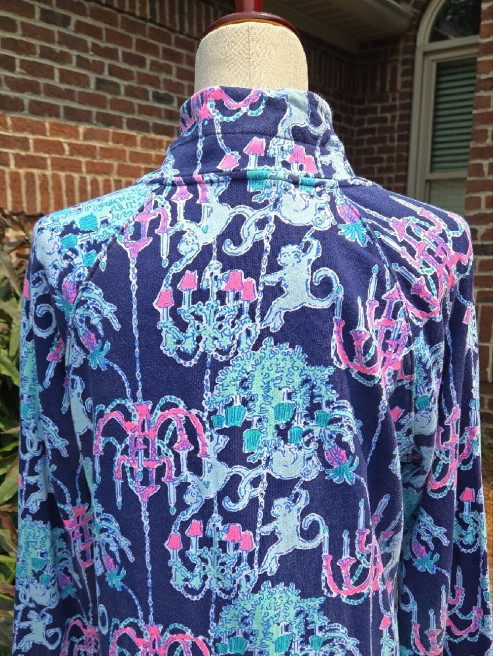 Lilly Pulitzer Navy Blue Printed Zip Tunic Dress with Pink & Aqua Accents - Picture 4 of 11